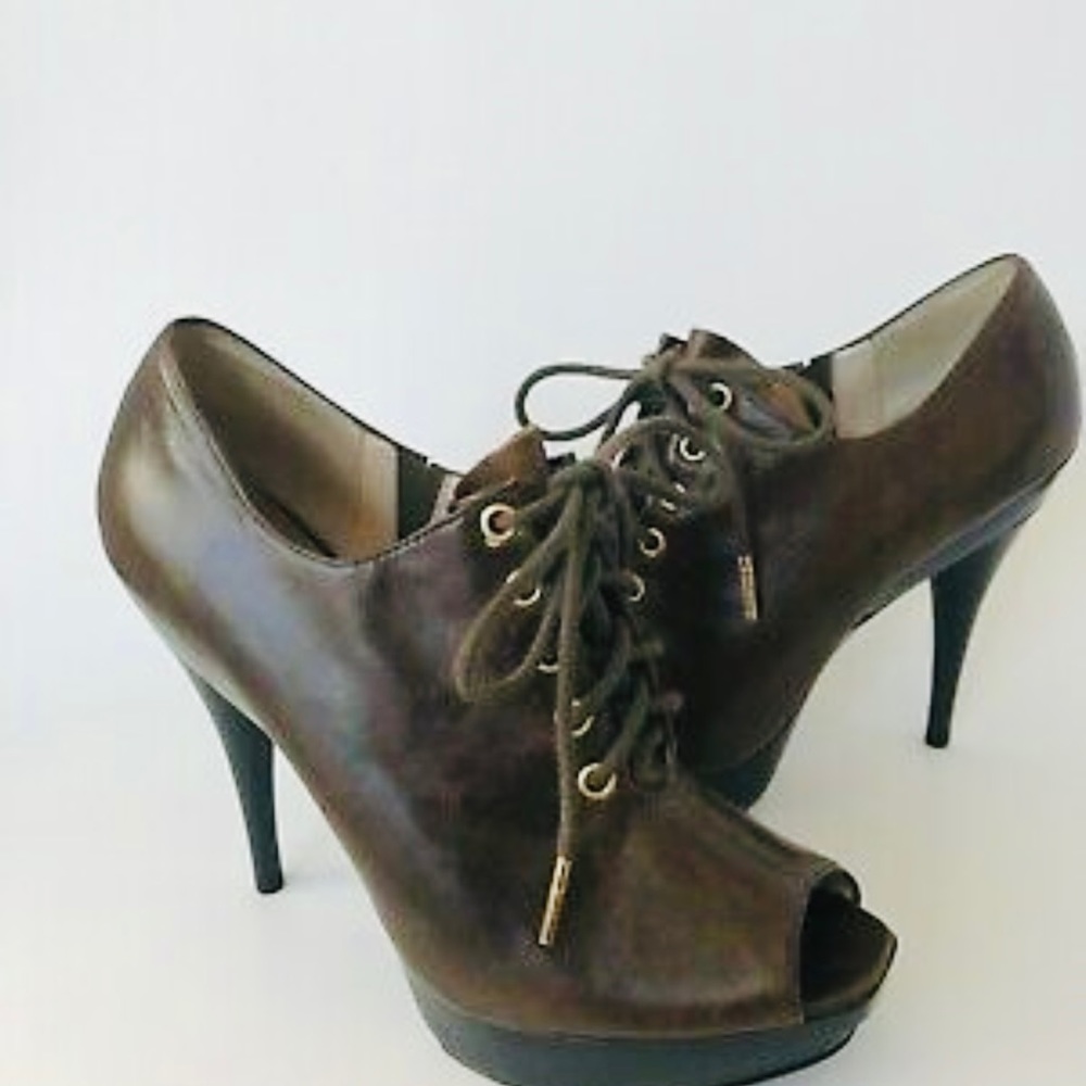 Micheal kors peep toe lace up booties